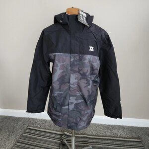 Dixxon Flannel Tech Men's Large Black & Camoflague Hooded Windbreaker Jacket NWT